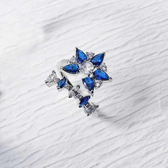 Rhodium-plated lab-created Gemstone Floral Bangle Bracelet - Picture 4 of 9